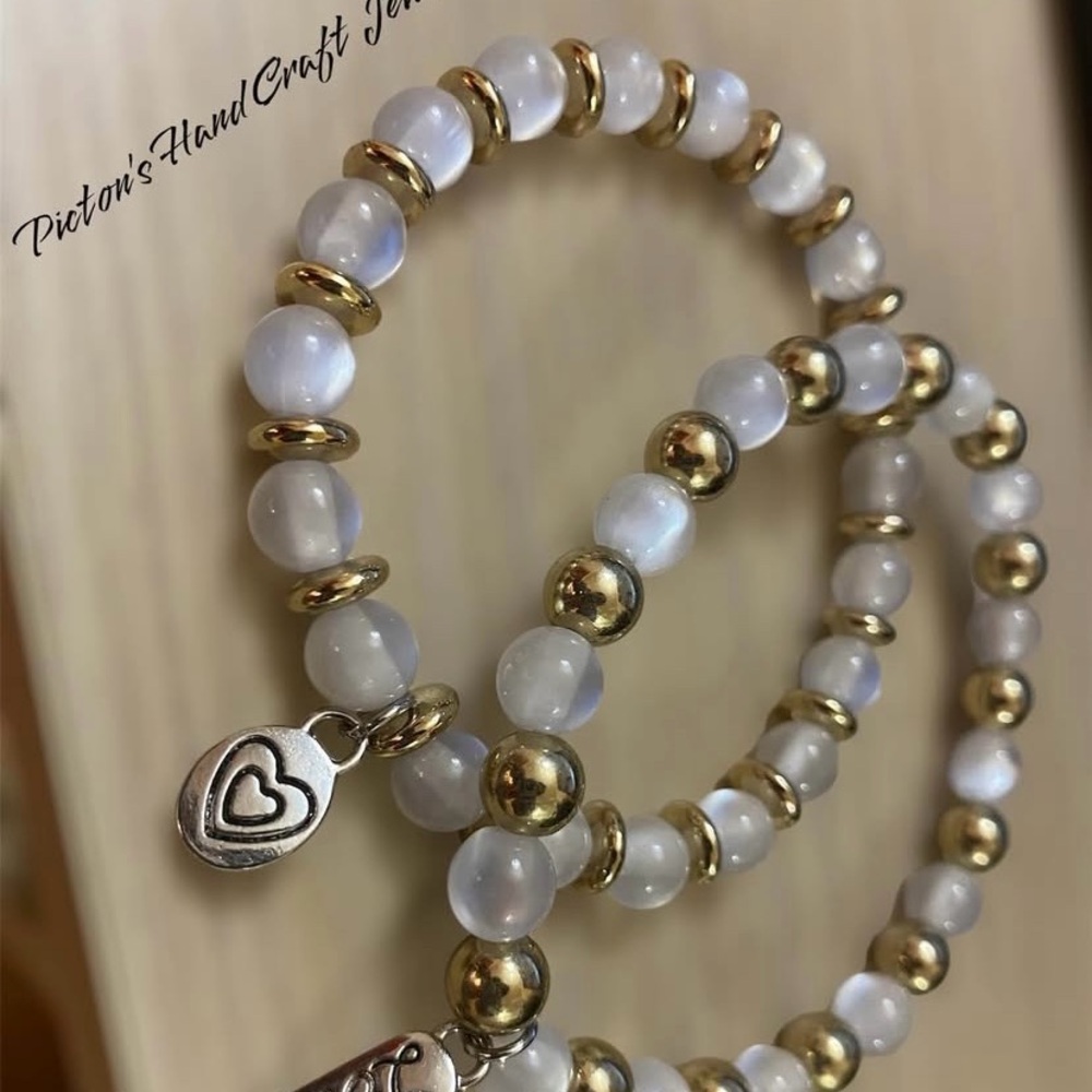 Gold and White Classic Bracelet with Heart Charm. Customized!